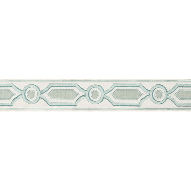 Ganden Tape Aqua by Brunschwig & Fils Trim Brunschwig & Fils Trim Ganden Tape AquaTrim TREILLIS PASSEMENTERIE POLYESTER - 76%;LINEN - 24% India </p><p>Repeat: H: 2.17, V: 5.12 2.17 - Fabric Carolina -