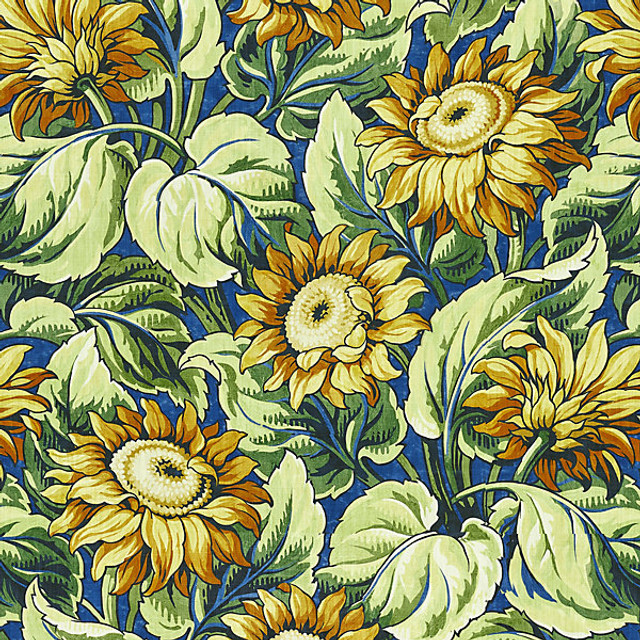 Sunflower Print Cobalt by Grey Watkins Fabric Grey Watkins Fabric Sunflower Print CobaltFabric FOLKLORE 90% COTTON 10% LINEN UNITED KINGDOM </p><p>Repeat: H: 31.5", V: 27.25" 54" - Fabric Carolina -
