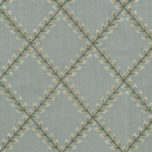 Clover Lane Emb Mist 410573 by PKL Studio Designer Fabric - 100% Polyester Embroid:100% Viscose INDIA 51000 Horizontal: 5.375 and Vertical: 6.25 55 - Swanky Fabrics -