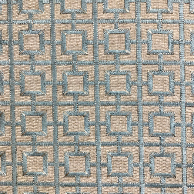 Notri Bluesage by Magnolia Designer Fabric - 70% Poly, 30% Lin, Emb 82% Vis, 18% Poly India 72000 Horizontal: 2.25 and Vertical: 2 52 - Swanky Fabrics -