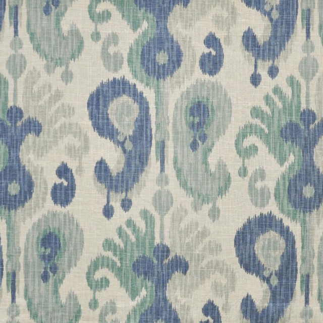 Mai Tai # 533 Blue Moon by Maxwell Designer Fabric Print Gallery 55% LINEN/45% RAYON CHINA V-25.25"H-13.5" HALF DROP 54" - Swanky Fabrics -
