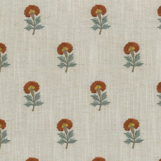 Thistle Embroidery Persimmon 411492 by PKL Studio Designer Fabric - 82% polyester, 11% cotton, 7% linen Emboidery 100% rayon India 51000 Horizontal: 5.3 and Vertical: 6.2 54 - Swanky Fabrics -