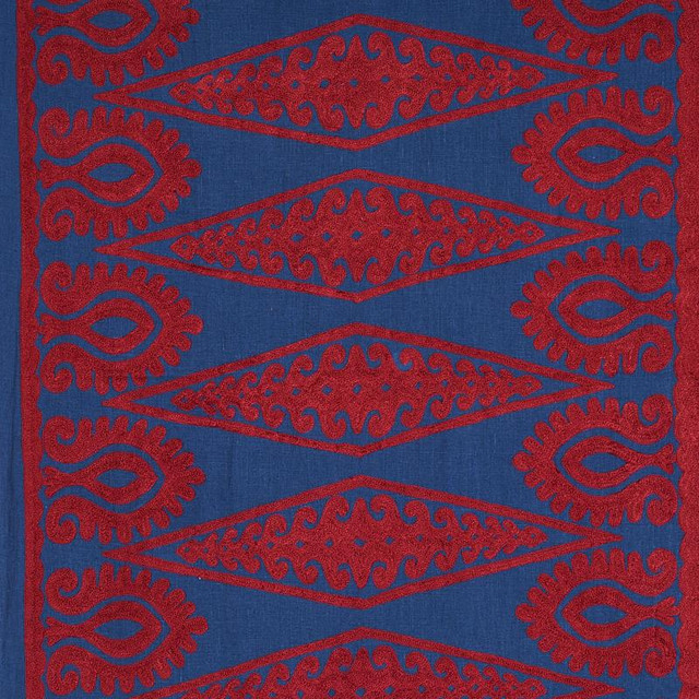 Seema Embroidery Blue & Red 80210 by Schumacher Designer Fabric East Meets West 26.0" - Swanky Fabrics -