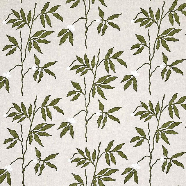 Lilla Embroidery Olive On Neutral 80430 by Schumacher Designer Fabric New Traditional 18.0" - Swanky Fabrics - Lilla Embroidery Olive On Neutral 80430 by Schumacher Designer Fabric New Traditional 18.0" - Swanky Fabrics -