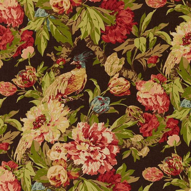 Ashbourne Peony Chestnut 173830 by Schumacher Designer Fabric Orient Express 27.0" - Swanky Fabrics -