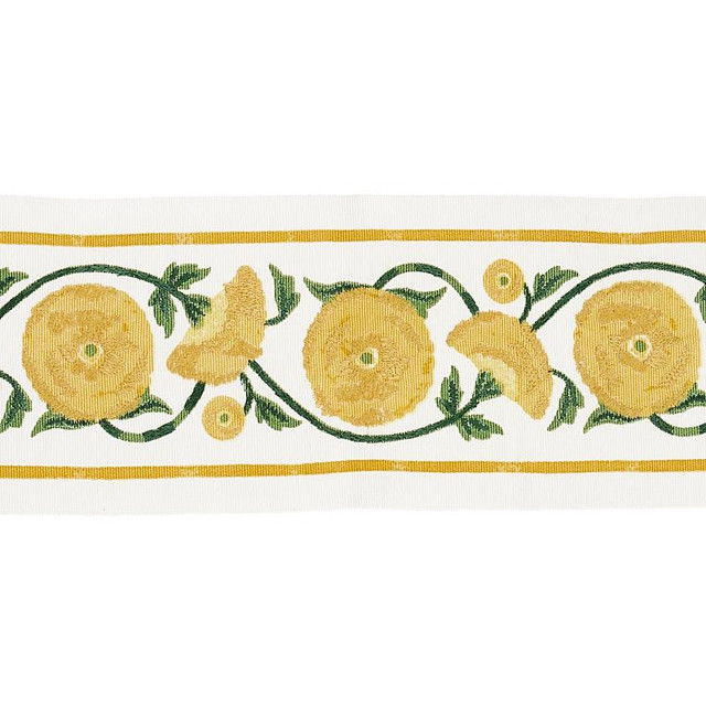 Saranda Flower Embroidery Tape Marigold 80391 by Schumacher Designer Trim Perennial Favorites - Swanky Fabrics - Saranda Flower Embroidery Tape Marigold 80391 by Schumacher Designer Trim Perennial Favorites - Swanky Fabrics -