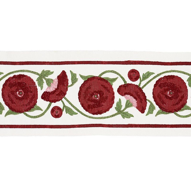 Saranda Flower Embroidery Tape Cardinal 80390 by Schumacher Designer Trim Perennial Favorites - Swanky Fabrics - Saranda Flower Embroidery Tape Cardinal 80390 by Schumacher Designer Trim Perennial Favorites - Swanky Fabrics -