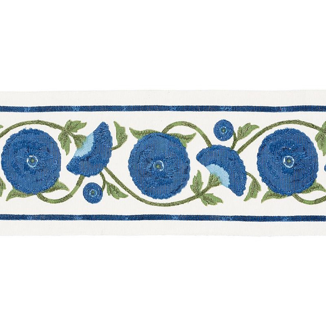 Saranda Flower Embroidery Tape Royal 80392 by Schumacher Designer Trim Perennial Favorites - Swanky Fabrics - Saranda Flower Embroidery Tape Royal 80392 by Schumacher Designer Trim Perennial Favorites - Swanky Fabrics -