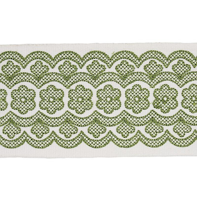 Astrid Embroidered Tape Green 80441 by Schumacher Designer Trim New Traditional 2.5" - Swanky Fabrics - Astrid Embroidered Tape Green 80441 by Schumacher Designer Trim New Traditional 2.5" - Swanky Fabrics -