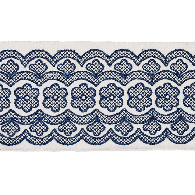 Astrid Embroidered Tape Blue 80442 by Schumacher Designer Trim New Traditional 2.5" - Swanky Fabrics - Astrid Embroidered Tape Blue 80442 by Schumacher Designer Trim New Traditional 2.5" - Swanky Fabrics -