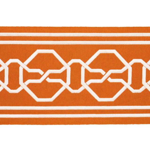 Malmaison Tape Tangerine 66152 by Schumacher Designer Trim Mary Mcdonald 3.75" - Swanky Fabrics - Malmaison Tape Tangerine 66152 by Schumacher Designer Trim Mary Mcdonald 3.75" - Swanky Fabrics -