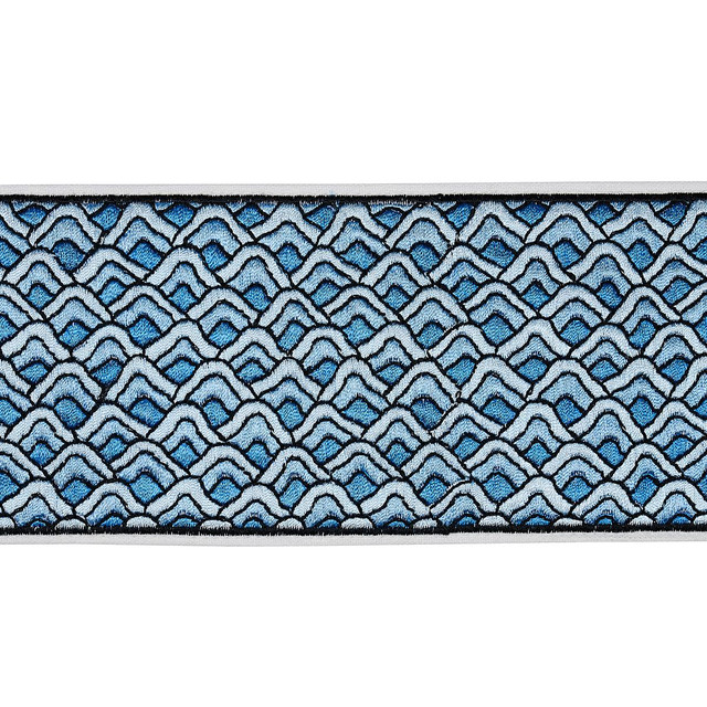 Sunrise Embroidery Tape Blues 80893 by Schumacher Designer Trim Orient Express 9.5" - Swanky Fabrics - Sunrise Embroidery Tape Blues 80893 by Schumacher Designer Trim Orient Express 9.5" - Swanky Fabrics -