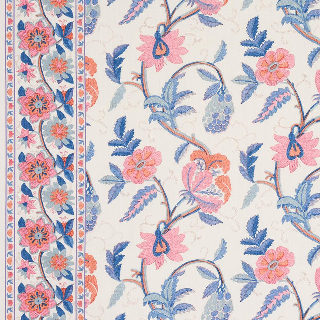 Indali Bordered Linen Rose And Indigo 180112 by Schumacher Designer Fabric Schumacher Classics 54.0" - Swanky Fabrics - Indali Bordered Linen Rose And Indigo 180112 by Schumacher Designer Fabric Schumacher Classics 54.0" - Swanky Fabrics -