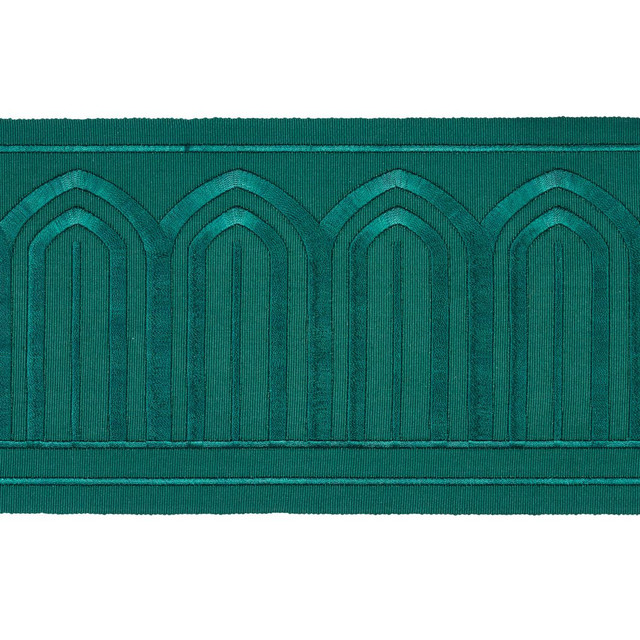 Arches Embroidered Tape Wide Emerald 70779 by Schumacher Designer Trim Miles Redd 5.3" - Swanky Fabrics - Arches Embroidered Tape Wide Emerald 70779 by Schumacher Designer Trim Miles Redd 5.3" - Swanky Fabrics -