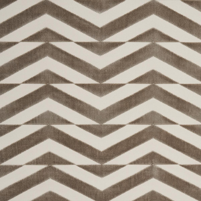 Broken Chevron Cut Velvet Taupe On Ivory 81810 by Schumacher Designer Fabric Miles Redd 9.0" - Swanky Fabrics -