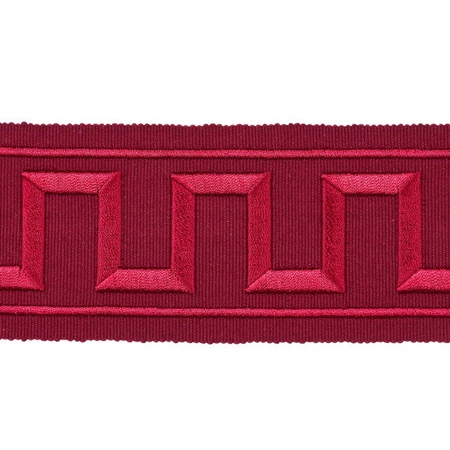 Greek Key Embroidered Tape Burgundy 70805 by Schumacher Designer Trim Miles Redd 1.8" - Swanky Fabrics - Greek Key Embroidered Tape Burgundy 70805 by Schumacher Designer Trim Miles Redd 1.8" - Swanky Fabrics -