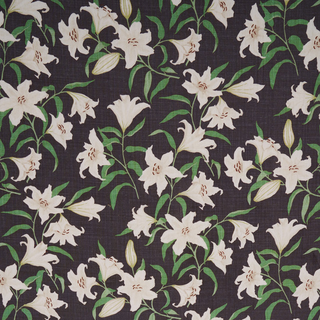Scattered Lilies Charcoal 180302 by Schumacher Fabric Schumacher Fabric Scattered Lilies Charcoal 180302Fabric LINEN 100% THAILAND </p><p>Repeat: H: HORZ. 13" (33CM), V: VERT. 20 5/6" (53CM) 54" (137CM) - Fabric Carolina - Scattered Lilies Charcoal 180302 by Schumacher Fabric Schumacher Fabric Scattered Lilies Charcoal 180302Fabric LINEN 100% THAILAND </p><p>Repeat: H: HORZ. 13" (33CM), V: VERT. 20 5/6" (53CM) 54" (137CM) - Fabric Carolina -