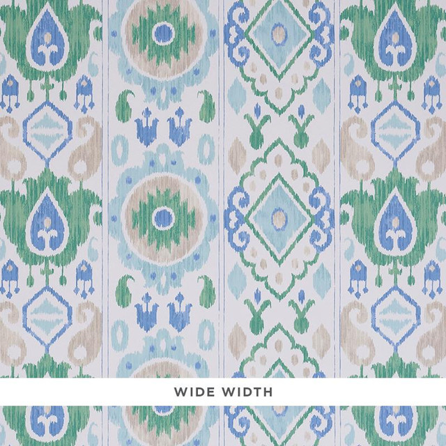 Elizia Ikat Green & Blue 5010710 by Schumacher Designer Wallpaper New Traditional Ii 27.0" - Swanky Fabrics -