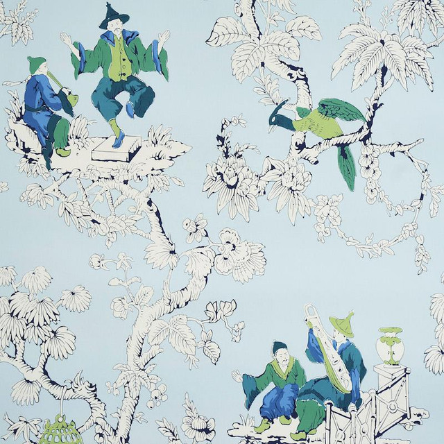 Chinoiserie Moderne Blue 5011650 by Schumacher Designer Wallpaper Perennial Favorites 27.0" - Swanky Fabrics - Chinoiserie Moderne Blue 5011650 by Schumacher Designer Wallpaper Perennial Favorites 27.0" - Swanky Fabrics -