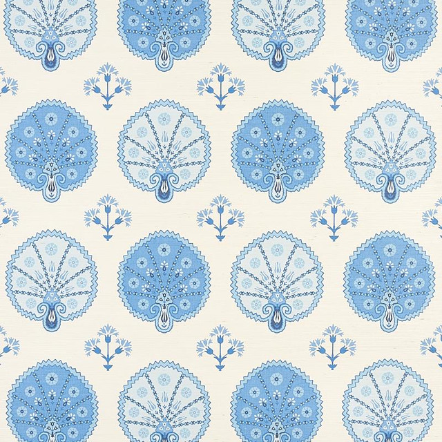 Chamba Crown Sisal Blue 5012282 by Schumacher Designer Wallpaper East Meets West 34.0" - Swanky Fabrics - Chamba Crown Sisal Blue 5012282 by Schumacher Designer Wallpaper East Meets West 34.0" - Swanky Fabrics -