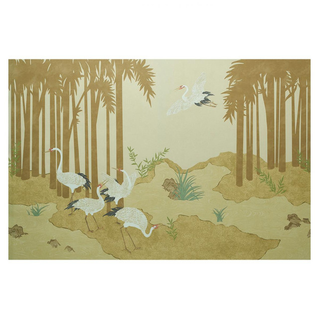 Yashinoki Crane Gold 5011700 by Schumacher Designer Wallpaper Yashinoki Crane 216.0" - Swanky Fabrics - Yashinoki Crane Gold 5011700 by Schumacher Designer Wallpaper Yashinoki Crane 216.0" - Swanky Fabrics -