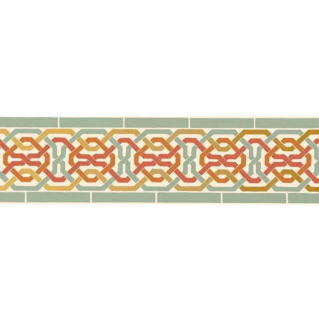 Darro Mosaic Border Persimmon 5006022 by Schumacher Designer Wallpaper Byzantium 13.5" - Swanky Fabrics - Darro Mosaic Border Persimmon 5006022 by Schumacher Designer Wallpaper Byzantium 13.5" - Swanky Fabrics -