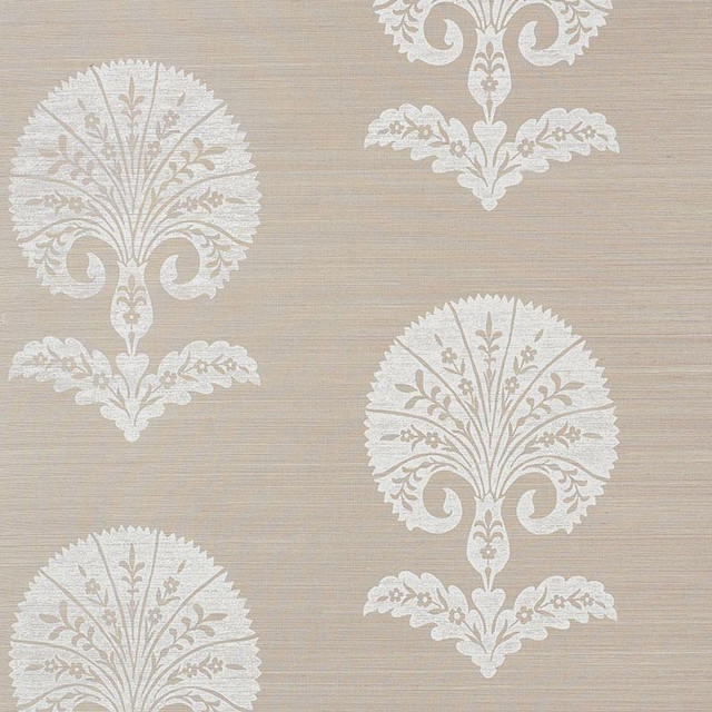 Ottoman Flower Sisal Fog 5008210 by Schumacher Designer Wallpaper Shangri-La 33.5" - Swanky Fabrics -