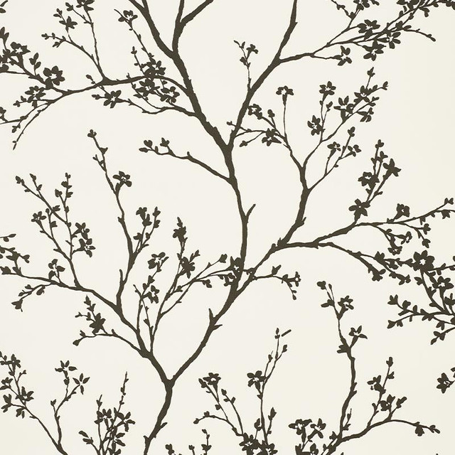 Twiggy Vinyl Black On Ivory 5010150 by Schumacher Designer Wallpaper Silver Lining Performance Wallcoverings 27.0" - Swanky Fabrics -