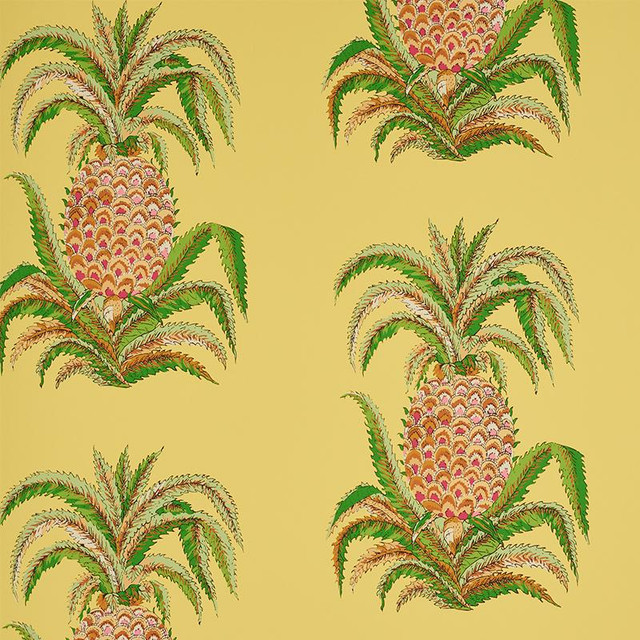Pineapples Yellow 5010452 by Schumacher Designer Wallpaper Signature Schumacher 27.0" - Swanky Fabrics - Pineapples Yellow 5010452 by Schumacher Designer Wallpaper Signature Schumacher 27.0" - Swanky Fabrics -