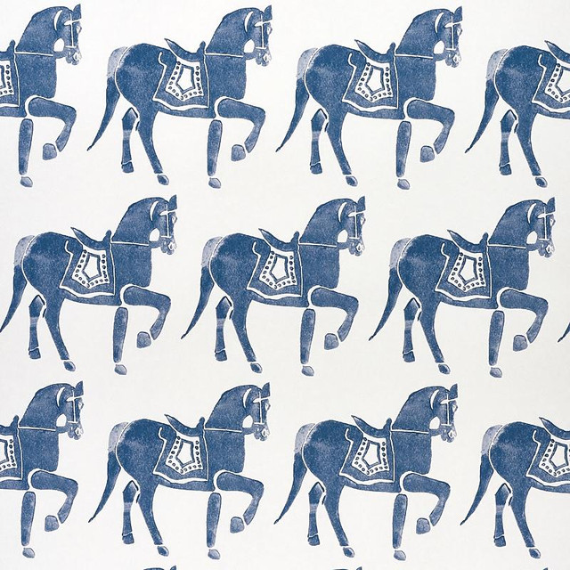 Marwari Horse Navy 5011130 by Schumacher Designer Wallpaper Molly Mahon 6.88" - Swanky Fabrics - Marwari Horse Navy 5011130 by Schumacher Designer Wallpaper Molly Mahon 6.88" - Swanky Fabrics -