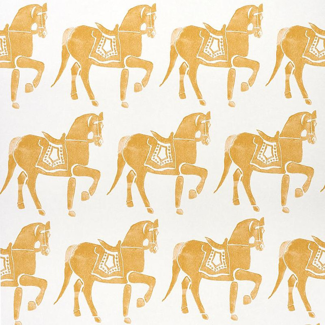 Marwari Horse Mustard 5011131 by Schumacher Designer Wallpaper Molly Mahon 6.88" - Swanky Fabrics -