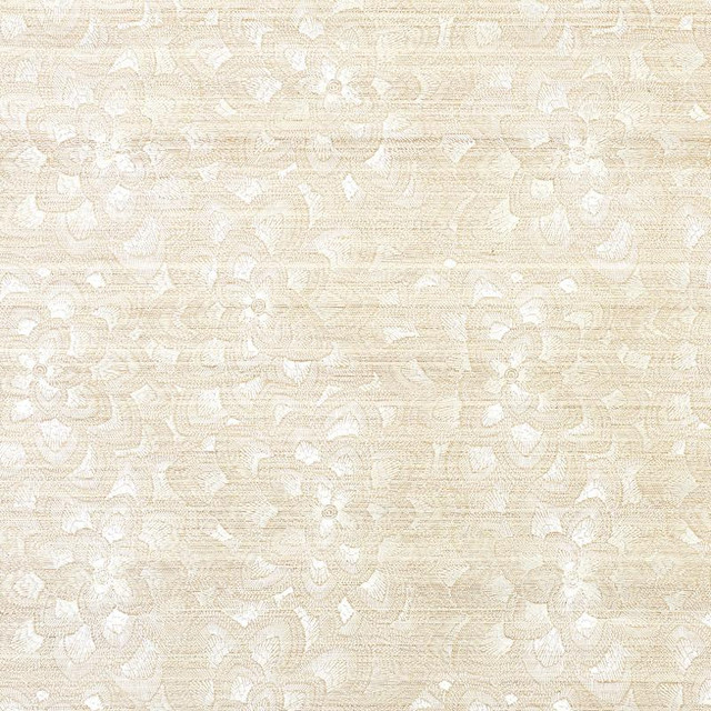 Lotus Embroidery Sisal Ivory 5011210 by Schumacher Designer Wallpaper Exquisite Embroideries 17.0" - Swanky Fabrics -