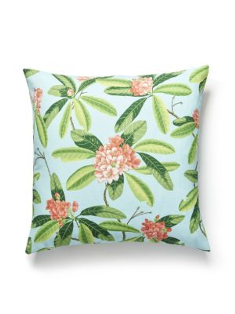 Rhododendron Outdoor Pillow 22 X 22 - Coral On Aqua SCRHODMPILL0003 by Scalamandre Designer Pillows 100% SOLUTION DYED POLYESTER U.S.A. Horizontal: and Vertical: 0 - Swanky Fabrics -