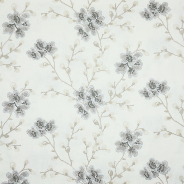 Peaceful 1 Platinum by Stout Designer Fabric COMFORTABLE LIVING LINEN/SHADOW 52%COT 48%POL %REMB INDIA Horizontal: 26.375 and Vertical: 9.250 53 in - Swanky Fabrics -