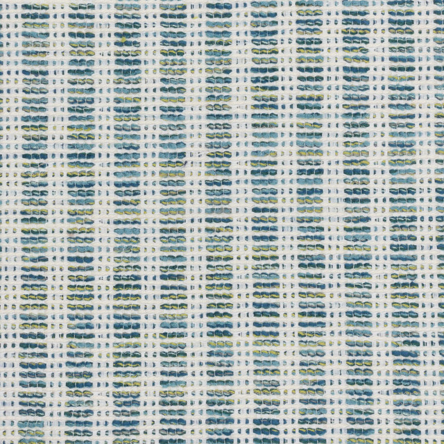 Downhome 1 Turquoise by Stout Designer Fabric COMFORTABLE LIVING BAHAMA/CARIBBEAN 41%POL 39%COT 20%SVI USA Horizontal: 0.750 and Vertical: 0.125 54.5 in - Swanky Fabrics -