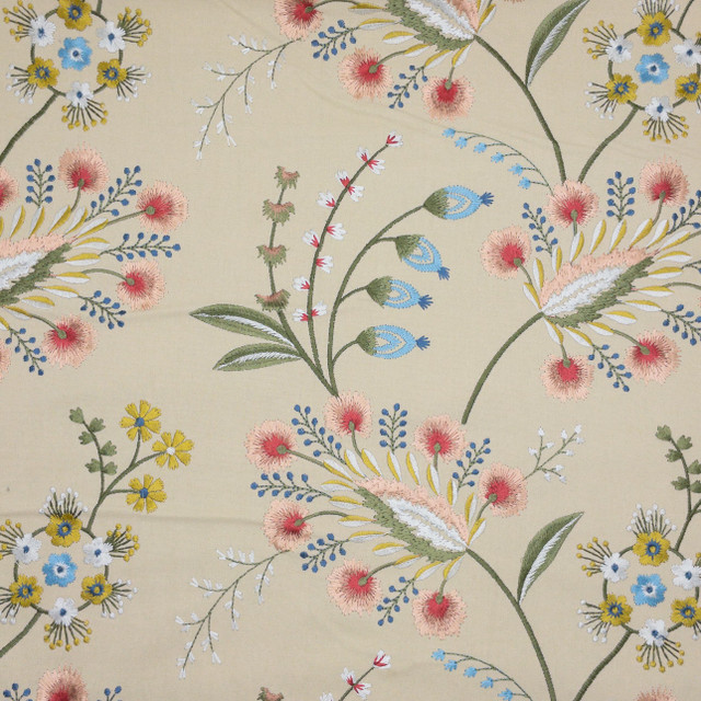 Isha 1 Blossom by Stout Designer Fabric COMFORTABLE LIVING QUARTZ/TILE 100%COT %VEMB INDIA Horizontal: 16.875 and Vertical: 15.375 50.5 in - Swanky Fabrics -