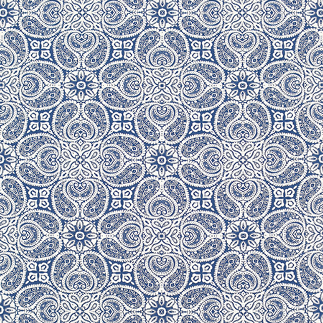 Paisley Connections Navy by Carole Designer Fabric Bluebell 100% Cotton-Soil Repellent Pakistan 50,000 Wyzenbeek Double Rubs 12 1/2" V, 13 1/2" H HD 56.5" - Swanky Fabrics -