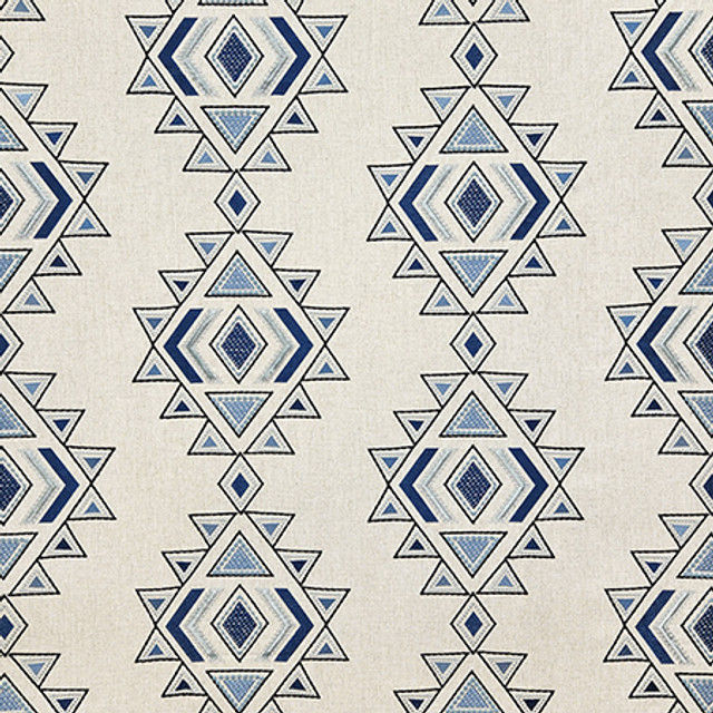 Bold Statement Denim by Carole Designer Fabric Dewdrop Base: 76% Polyester, 16% Viscose, 8% Linen. Embr: 71% Viscose, 29% Polyester India 25,000 WYZENBEEK DOUBLE RUBS 15 3/8" V, 25 1/2" H 51" - Swanky Fabrics -