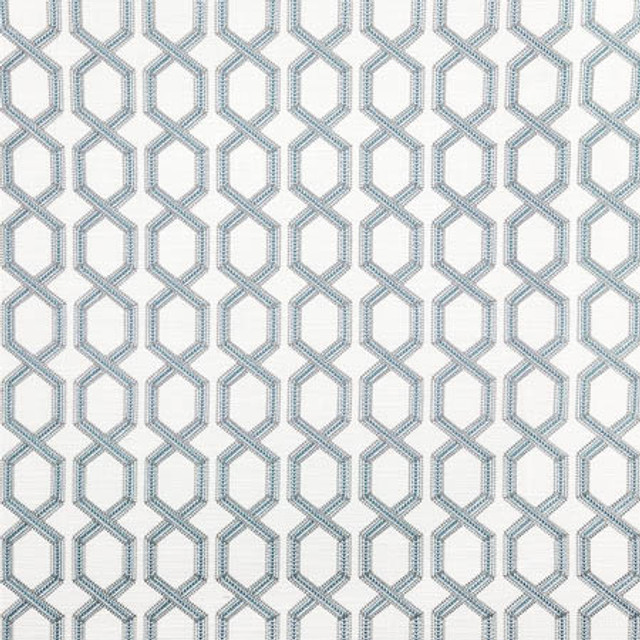 Next To Me Aegean by Carole Designer Fabric Dewdrop Base: 97% Polyester, 3% Linen. Embr: 100% Polyester India 30,000 WYZENBEEK DOUBLE RUBS 4 1/2" V, 4 1/4" H 52" - Swanky Fabrics -