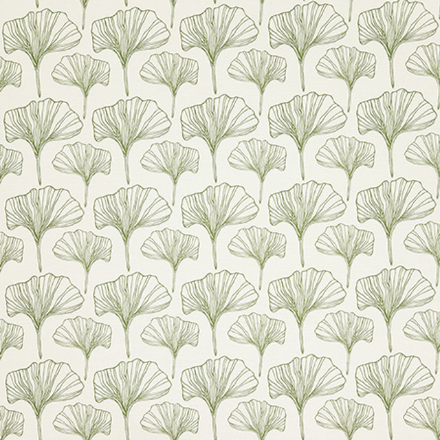 Ginkgo Sketches Moss by Carole Designer Fabric Evergreen 100% Cotton Spain 50,000 WYZENBEEK DOUBLE RUBS 4 1/2" V, 4 1/2" H 54" - Swanky Fabrics -