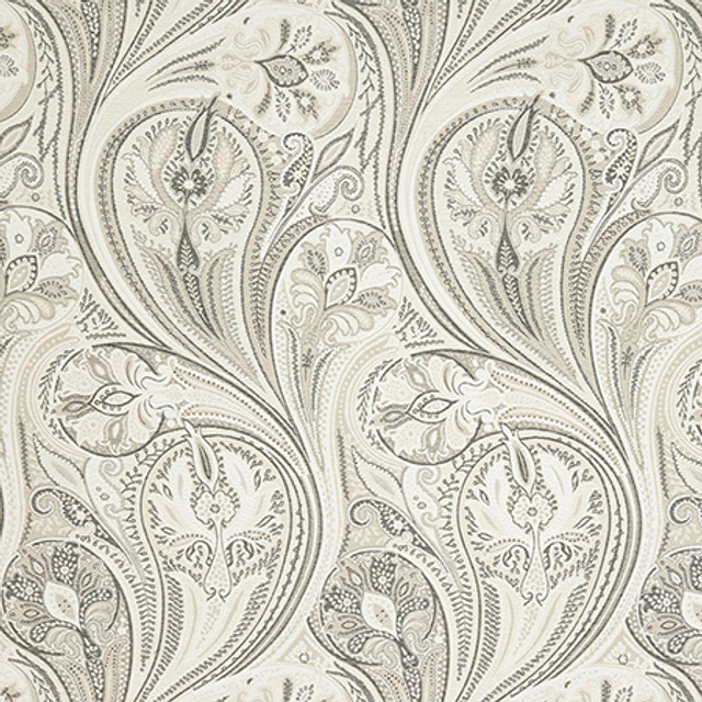 Tempting Thoughts Stone by Carole Designer Fabric In The Details 50% Polyester, 42% Cotton, 8% Linen India 9,000 Wyzenbeek Double Rubs 27 1/4" V, 13 3/4" H 54" - Swanky Fabrics -