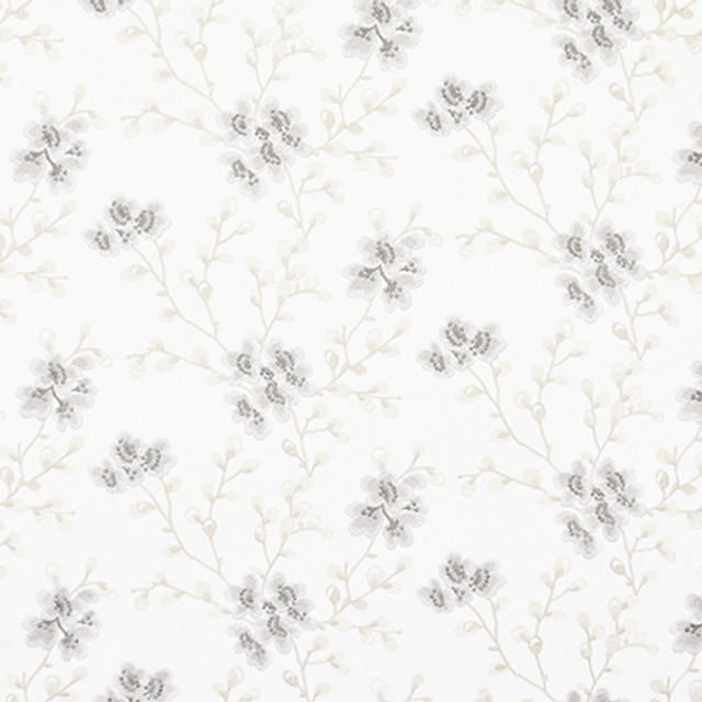 Darling Blooms Blanco by Carole Designer Fabric Moonstone 52% Cotton, 48% Polyester India 15,000 Wyzenbeek Double Rubs 9 1/4" , 26 3/8" H HD 52.75" - Swanky Fabrics -