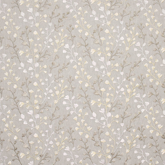 Promise You Icicle by Carole Designer Fabric Wallflower Base: 72% Poly, 28% Cotton. Embr 100% Poly INDIA 30,000 Wyzenbeek Double Rubs 9 1/4" V, 13 1/2" H 53.5" - Swanky Fabrics -