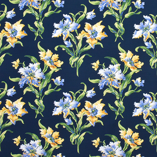 Vibrant Stems Marine by Carole Designer Fabric Wellington 100% Cotton SPAIN 30,000 Wyzenbeek Double Rubs 13 1/2" V, 13 1/2" H 54" - Swanky Fabrics -