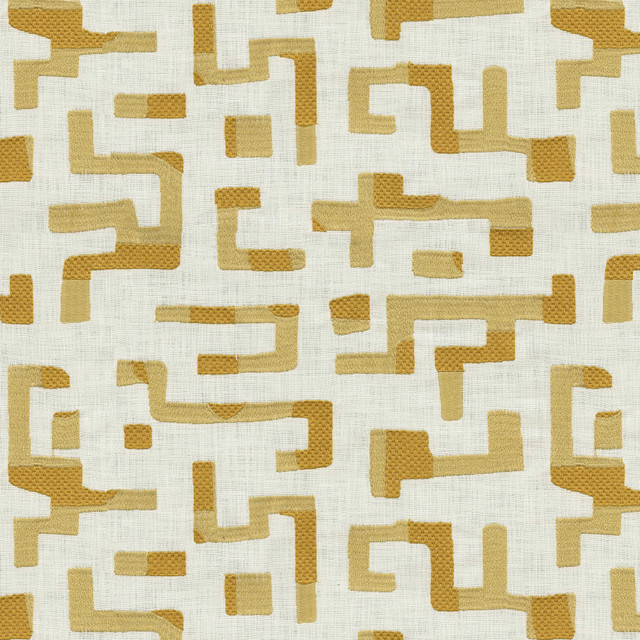 Maze Emb Golden 411731 by PKL Studio Designer Fabric Bae 100% Cotton Emb 100% Polyester India 27000 Horizontal: 18.25 and Vertical: 15.375 57 - Swanky Fabrics -