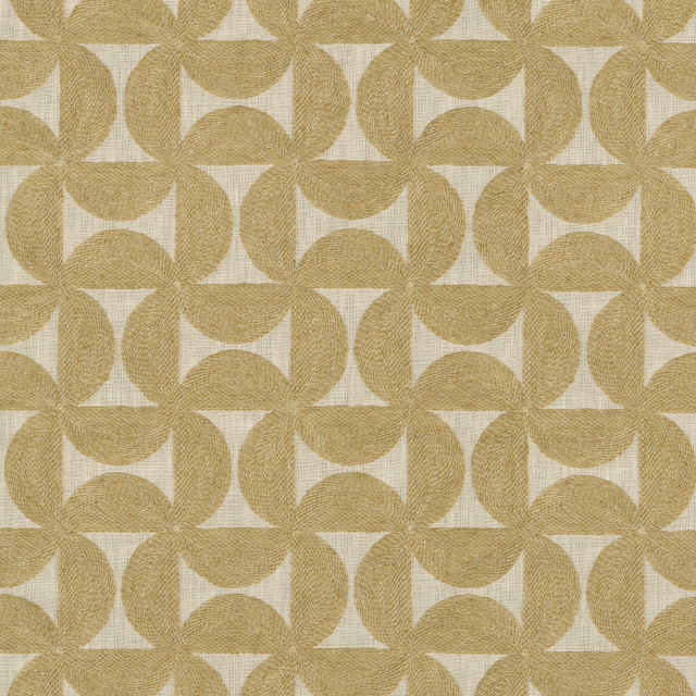 Pinwheels Emb Gold 412490 by PKL Studio Designer Fabric Base 52% polyester, 48% cotton Emb 60% polyester, 25% cotton, 15% linen India 51000 Horizontal: 4.5 and Vertical: 4.63 55 - Swanky Fabrics -