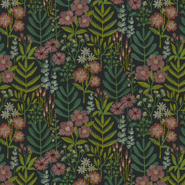 Wildflower Emb Twilight 412472 by PKL Studio Designer Fabric Base 52% polyester, 48% cotton Emb: 100% rayon India 51000 Horizontal: 17 and Vertical: 12.5 54 - Swanky Fabrics -