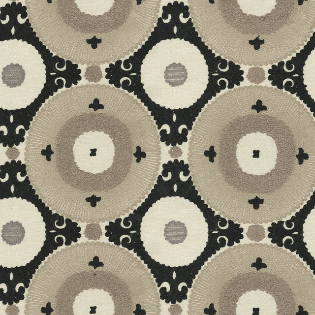 Uzbek Emb Café 470533 by PKL Studio Designer Fabric - Base: 52% polyester, 48% cotton Emb: 100% cotton India 17000 Horizontal: 9 and Vertical: 9.25 55 - Swanky Fabrics -