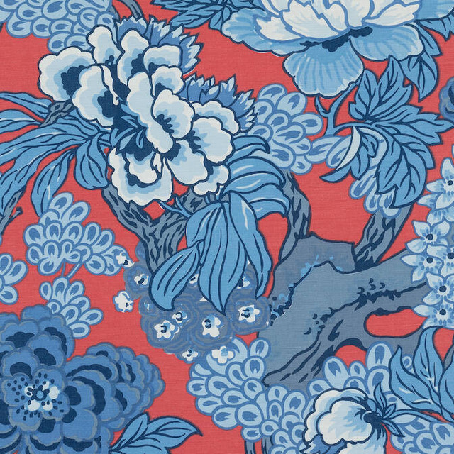 Honshu Red and Blue F975489 by Thibaut Fabric Thibaut Fabric Honshu Red and Blue F975489Fabric Dynasty Fabric Book 60% Linen, 30% Cot, 10% Nylon UNITED KINGDOM </p><p>Repeat: V: 34 54 - Fabric Carolina -
