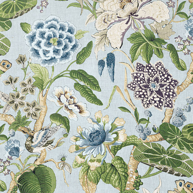Hill Garden Spa Blue F913654 by Thibaut Fabric Thibaut Fabric Hill Garden Spa Blue F913654Fabric Grand Palace Fabric Book 100% Linen UNITED STATES </p><p>Repeat: V: 35.5 54 - Fabric Carolina -